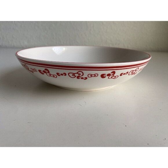Set Of 2 Sanrio Hello Kitty 9" Ceramic Pasta Dinner Bowls Red Bows NEW - Picture 11 of 11